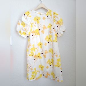 A New Day Yellow and White floral puff sleeve dress Size XS